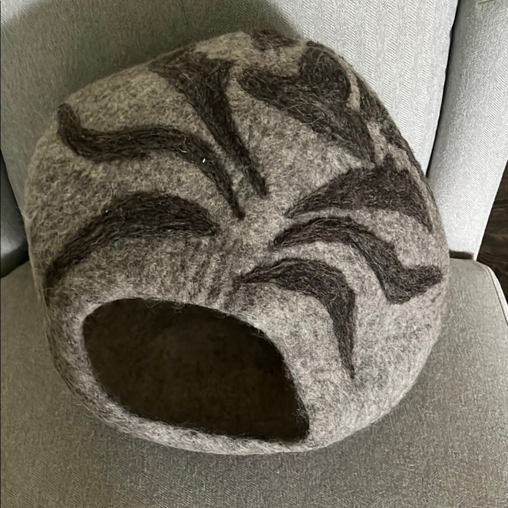 Gray and Brown Felted Pet Cave